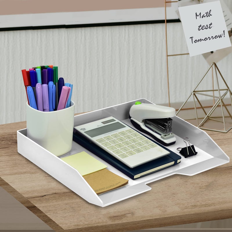 Acrimet Stackable Letter Tray Single Side Load, Plastic, Desktop File Organizer (White Color) (1 Unit) - Image 2